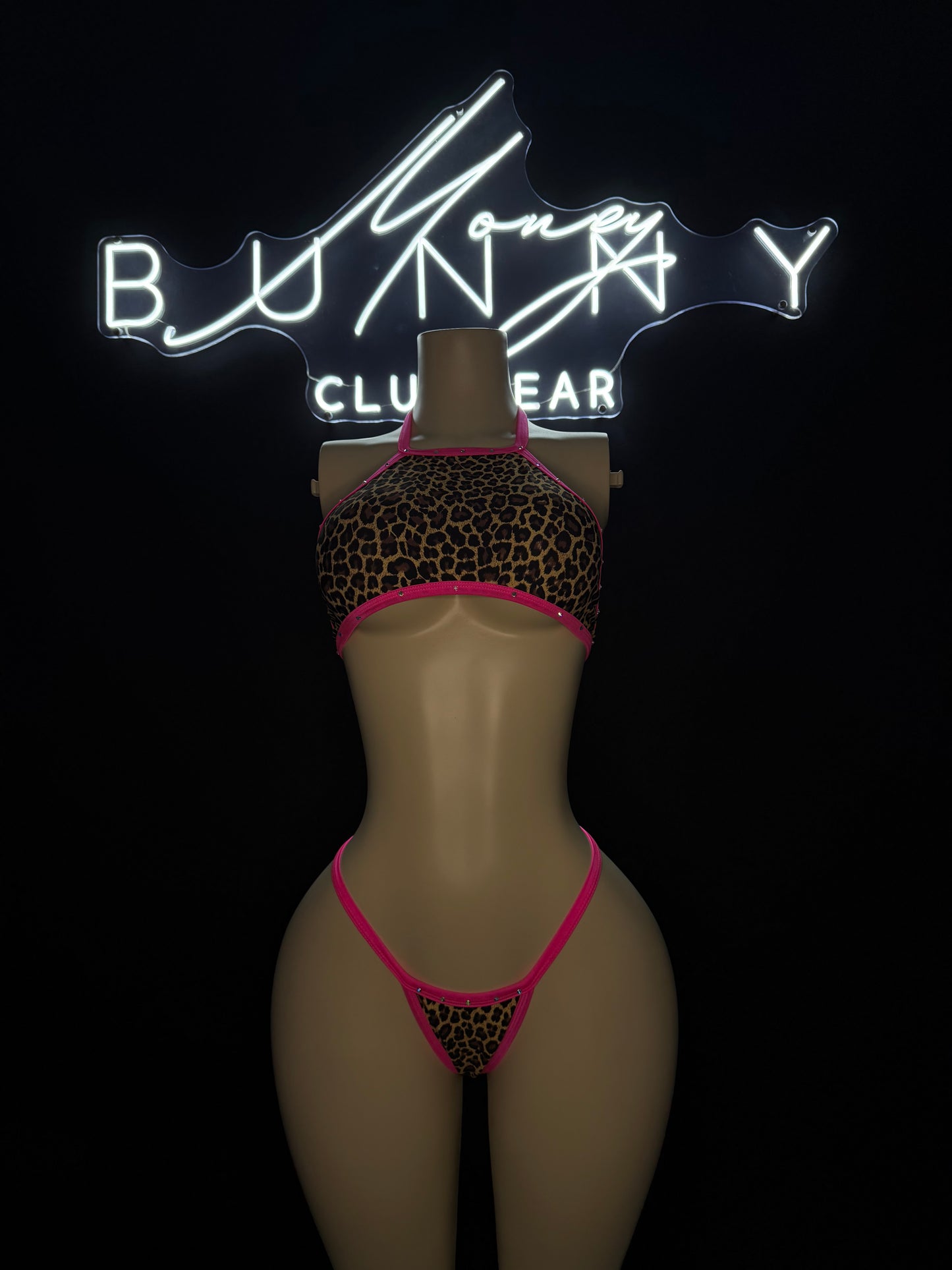 Sophia— Pink & Leopard Halter Two Piece Fits M-L