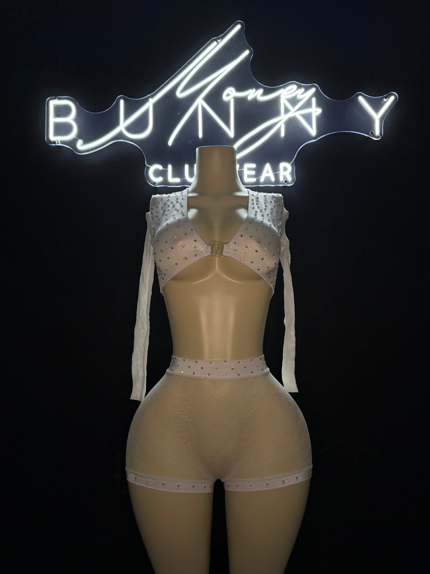 HaloTrap— White Short Set Thong Included For BottleGirl/Waitress/Dancer Fits M-L