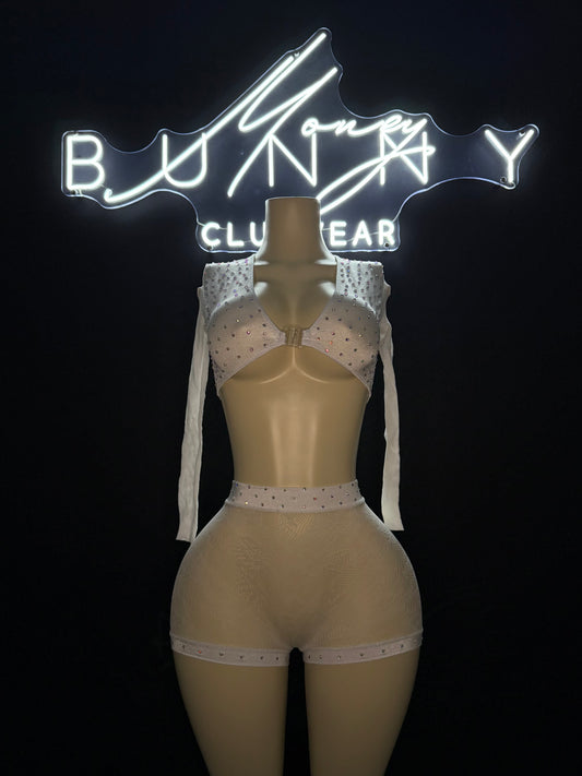 HaloTrap— White Short Set Thong Included For BottleGirl/Waitress/Dancer Fits M-L