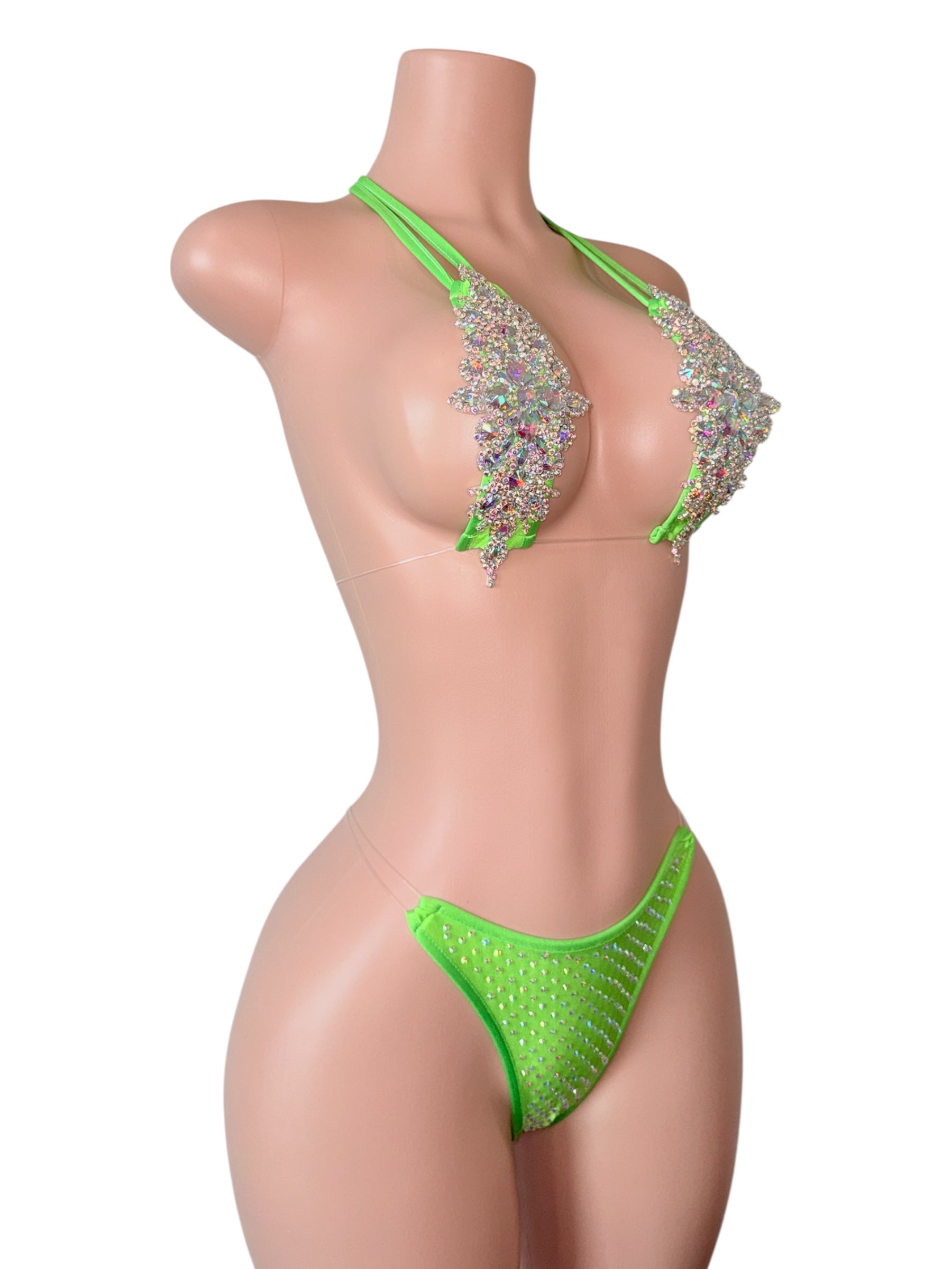 Neon Green Hustle Rhinestone Set