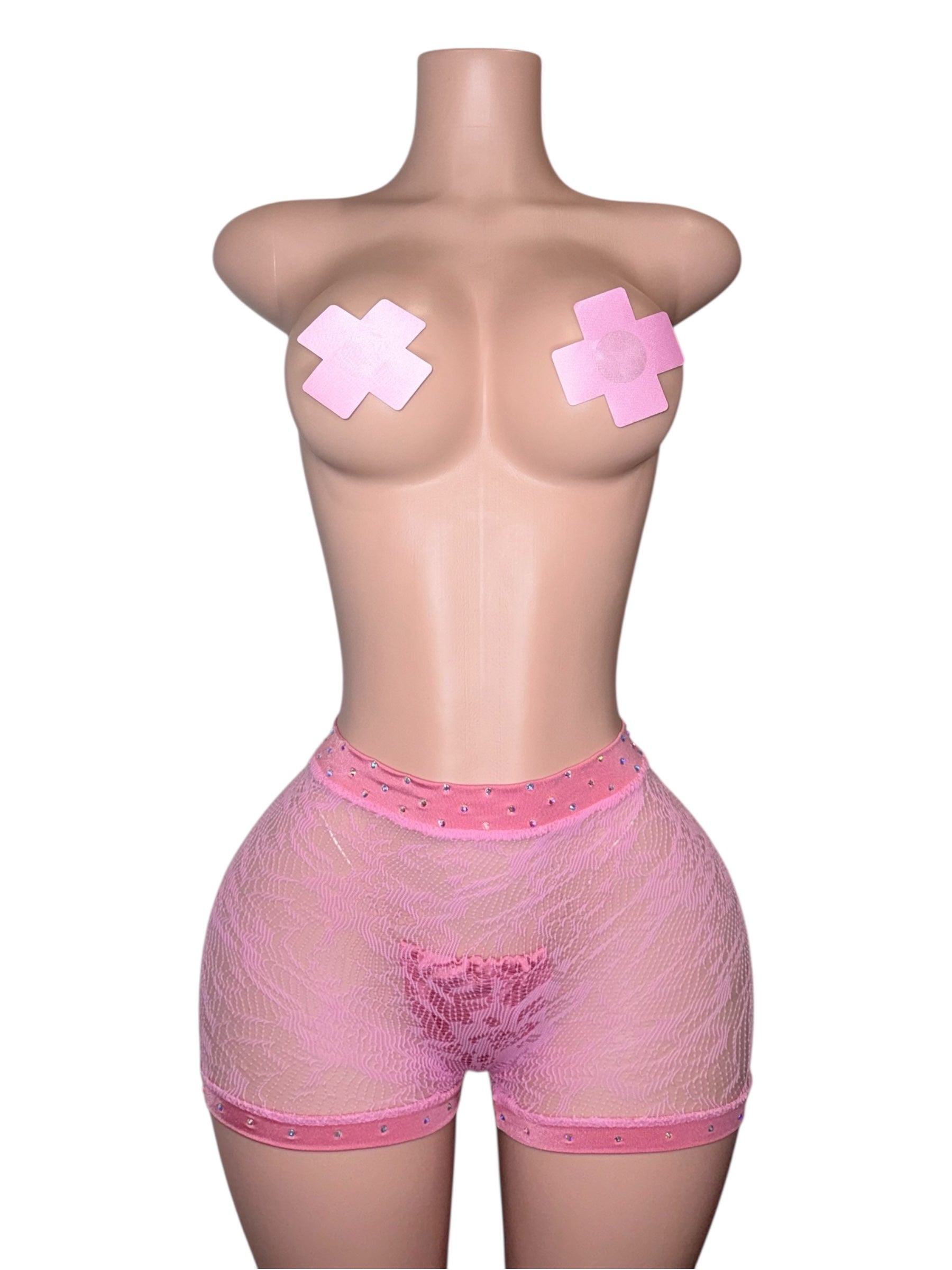 Pink Diamond Mesh Short Set