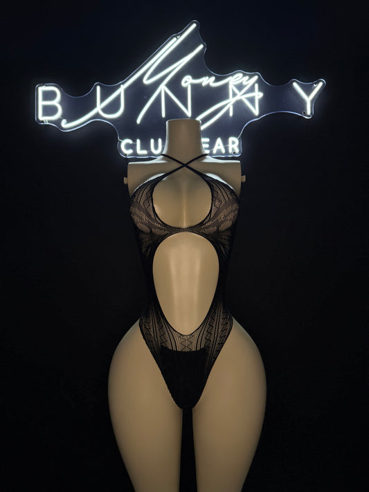 Ella— Black Stocking Body Suit Thong Included
