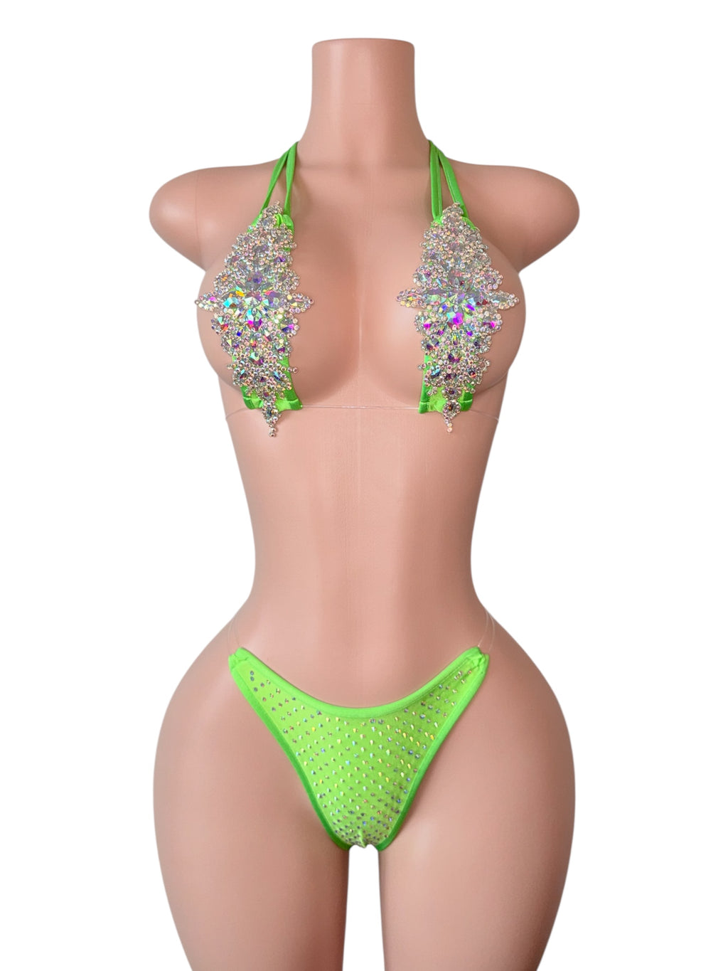 Neon Green Hustle Rhinestone Set