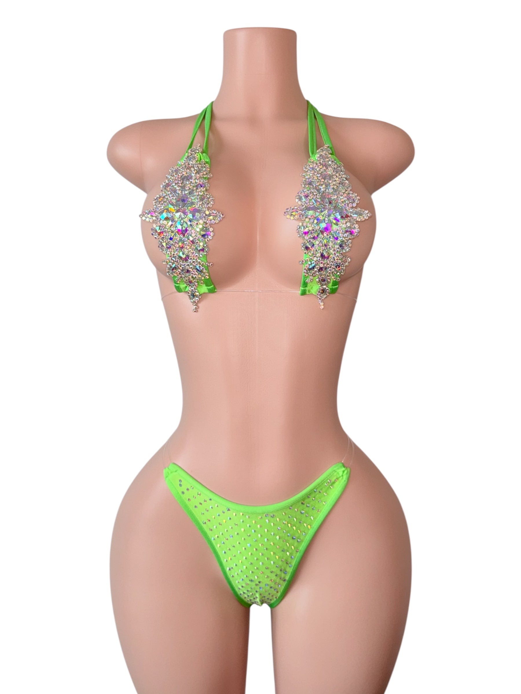 Neon Green Hustle Rhinestone Set
