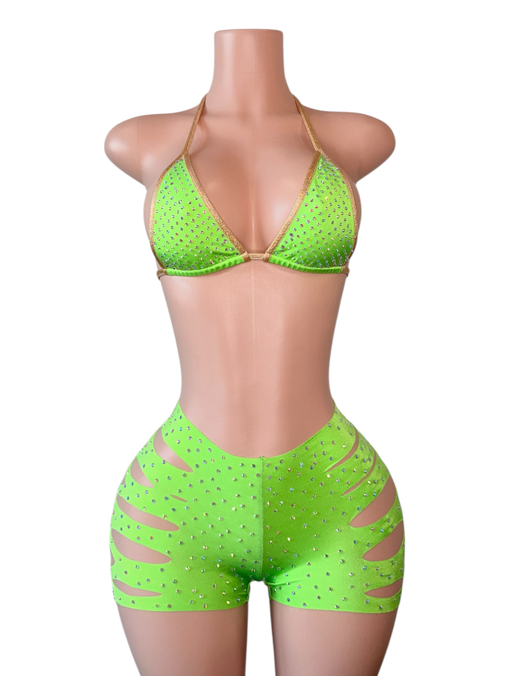 Green Goddess Rhinestone Short Set