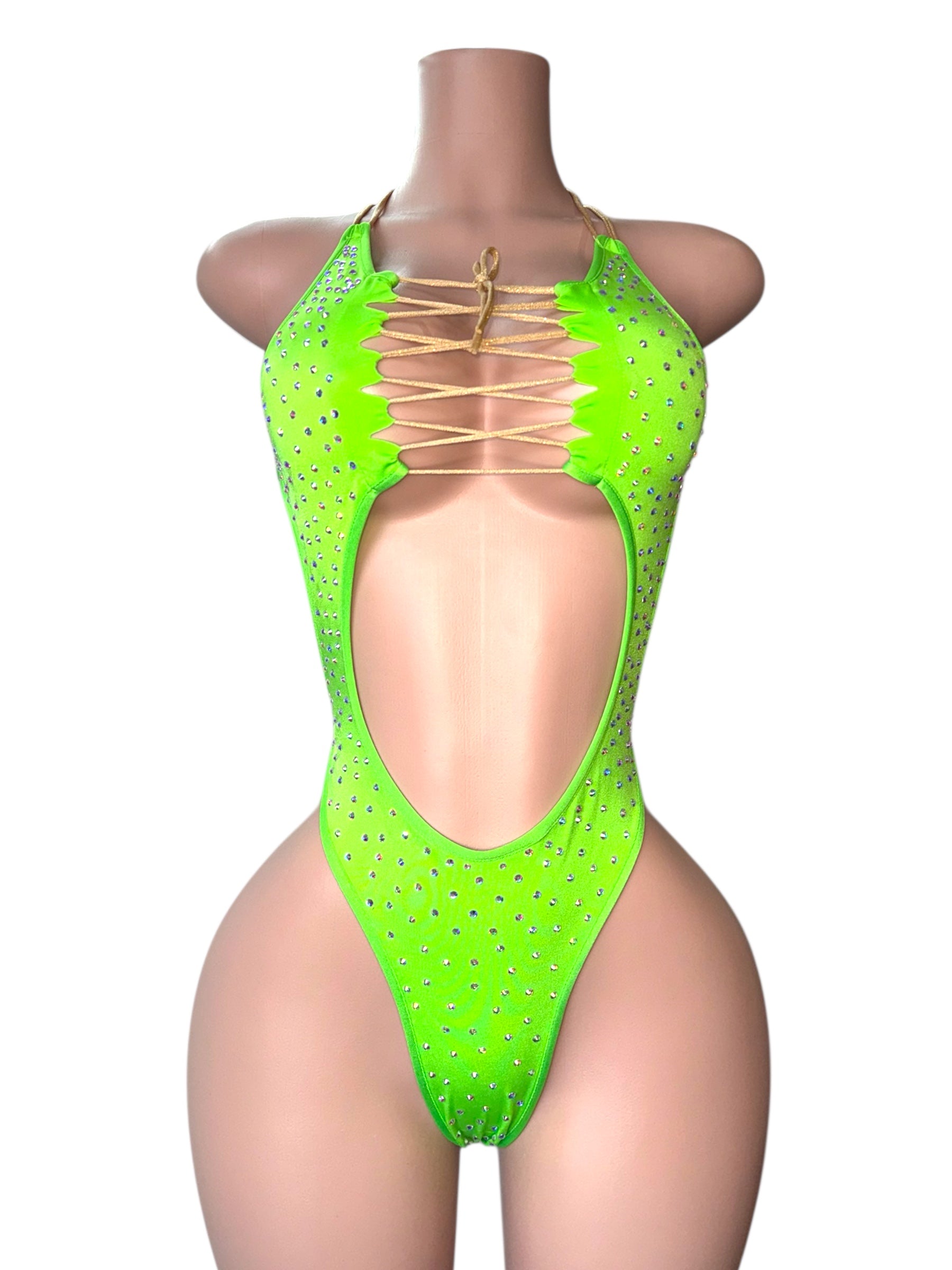 Neon Money Rhinestone Bodysuit