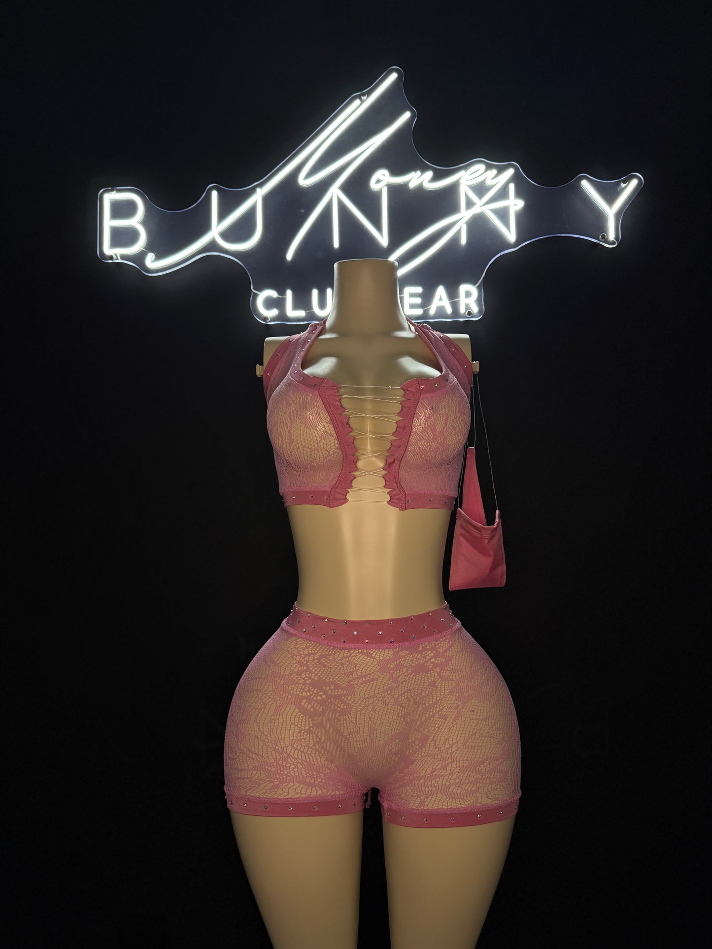 CandyNet— Pink Stocking Set For Waitresses/BottleGirls/Dancers Thong Included Fits M