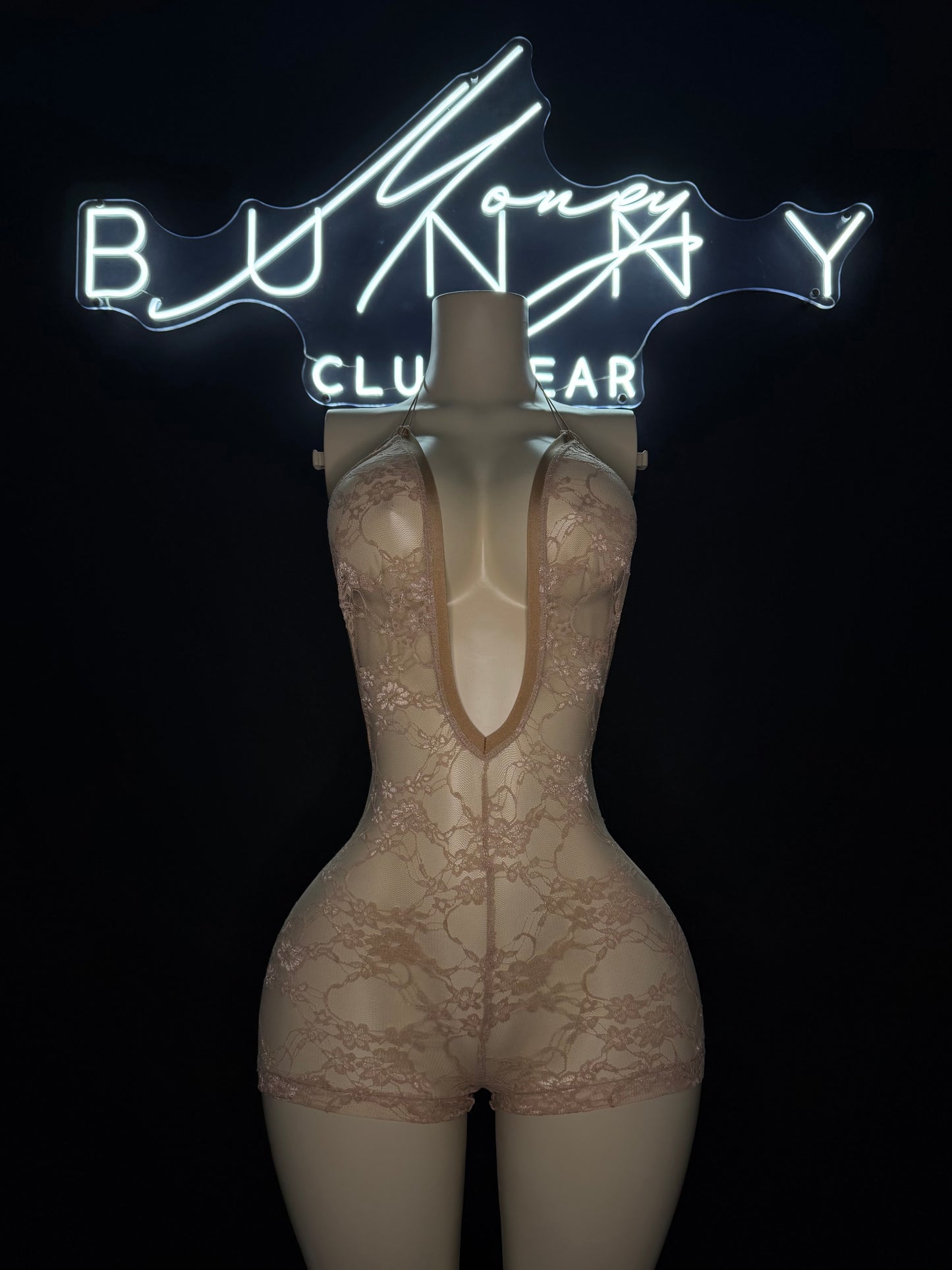 HouseWife— Stretchy Nude Lace Romper Fits M