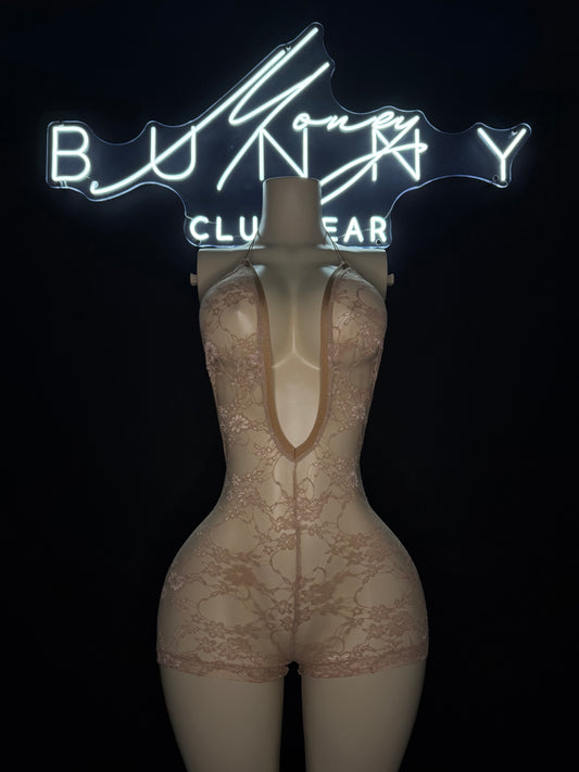 HouseWife— Stretchy Nude Lace Romper Fits M