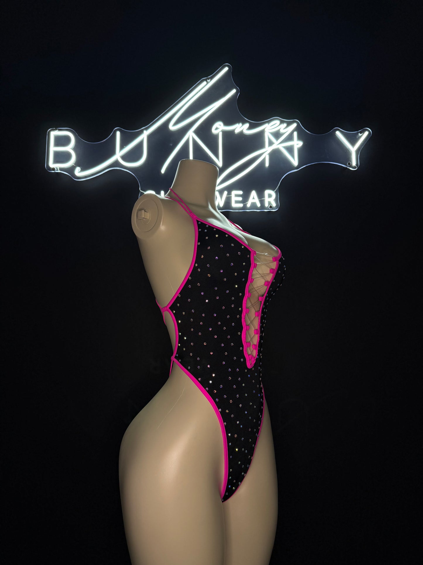 YoursTruly— Pink & Black One Piece Fits S-M