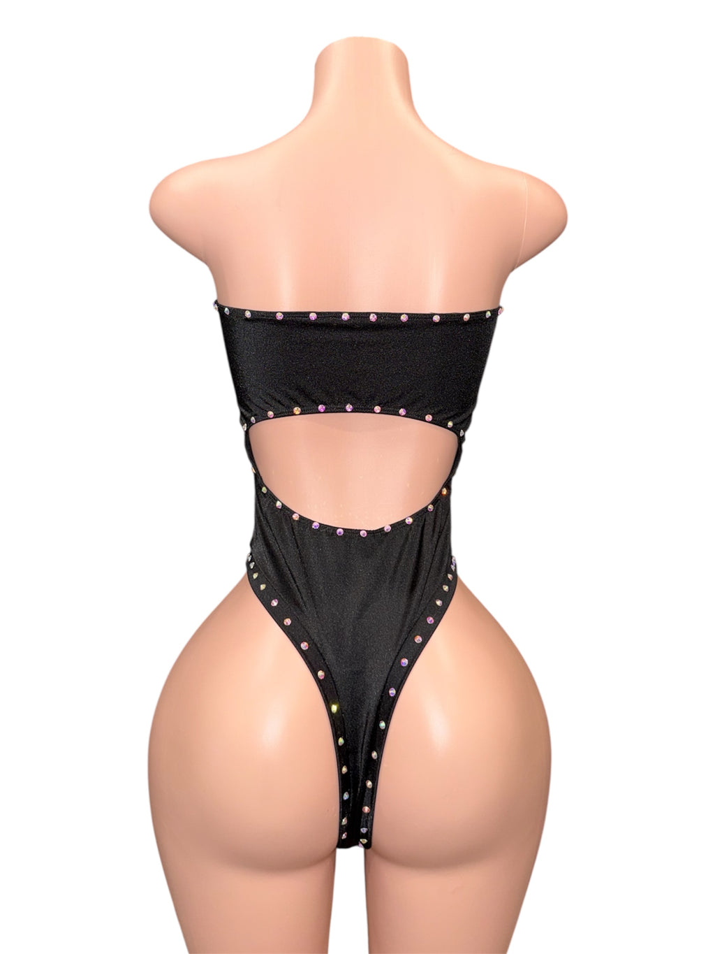 Midnight Lace-Up Rhinestone Bodysuit