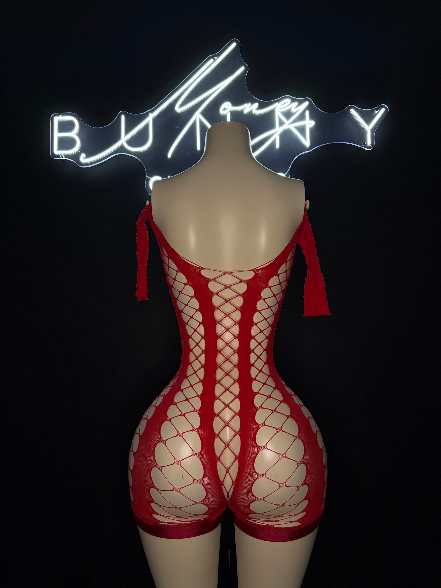 Shawty— Red Stocking Romper Fits M-L