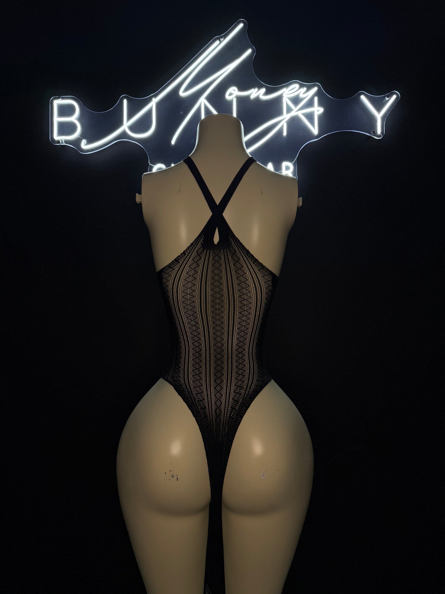 Ella— Black Stocking Body Suit Thong Included