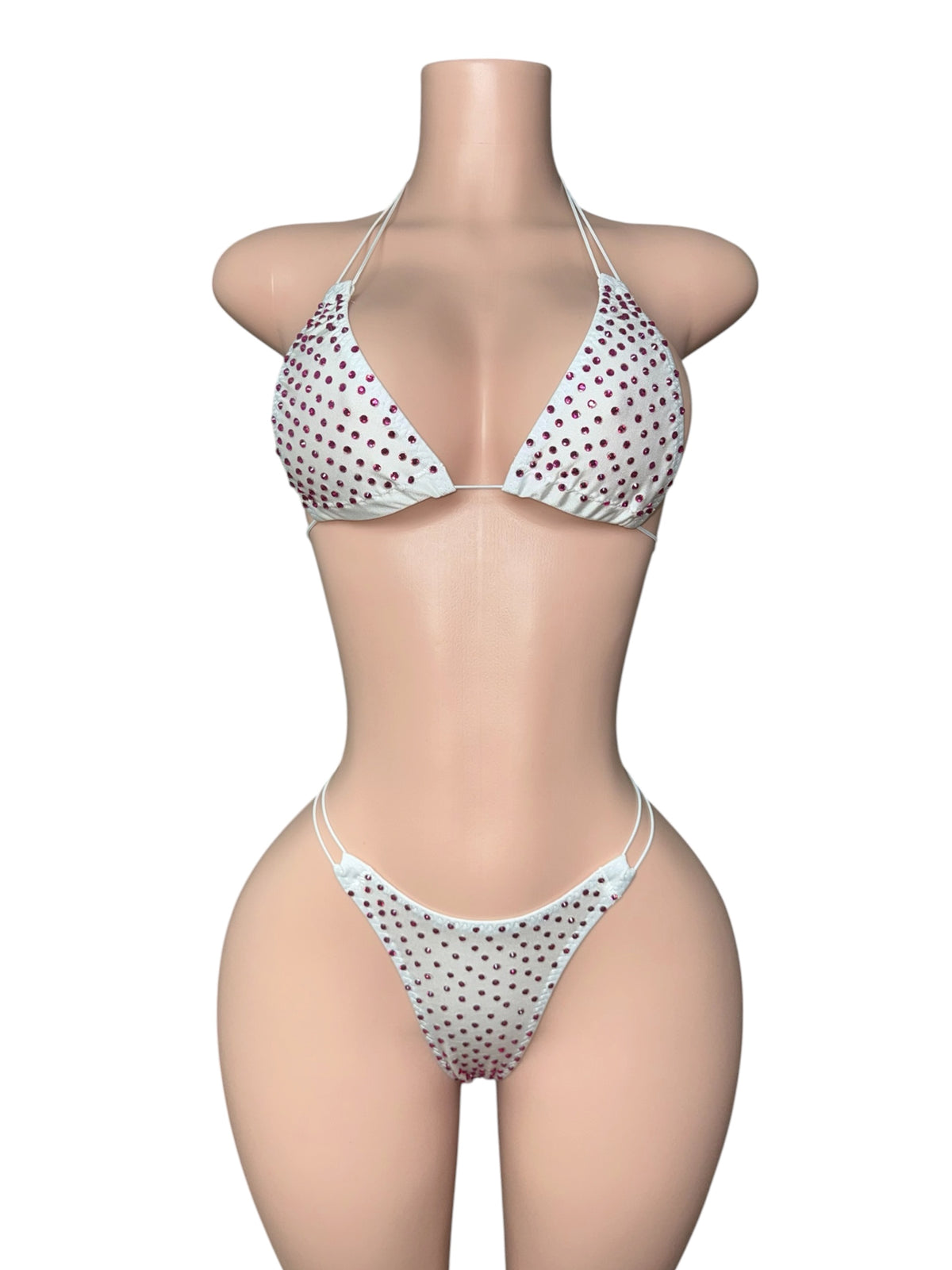 Pink Rhinestone White Bikini