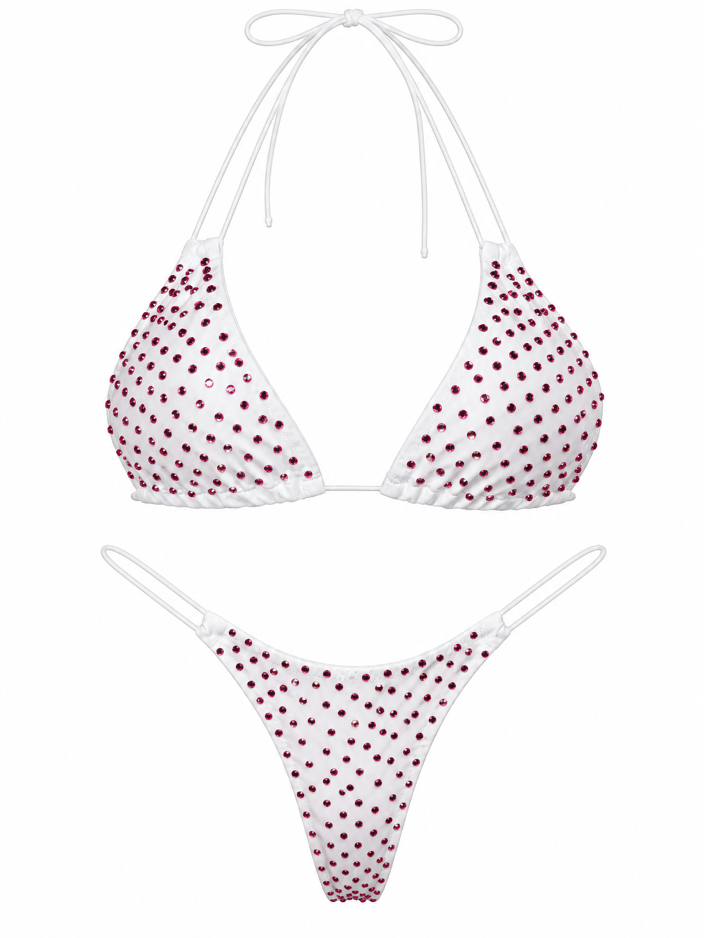 Pink Rhinestone White Bikini