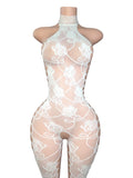 White Rose Lace Fishnet Jumpsuit