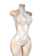 White Rose Lace Fishnet Jumpsuit